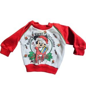 Vintage Disney Babies Mickey Mouse Baby's First Christmas Sweatshirt 0-6M Retro